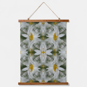 White Daisy Blume Petals Abstrakt Wandteppich Mit Holzrahmen