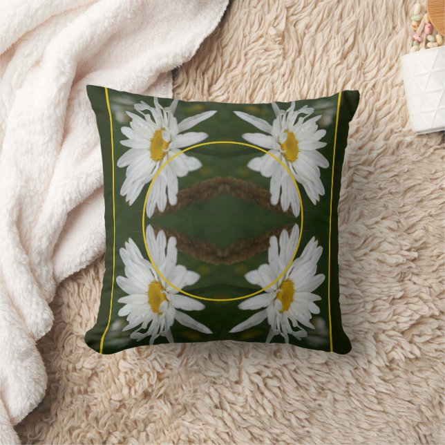 White Daisy Blume Rahmen hinzufügen Ihr eigenes Fo Kissen (Decke)