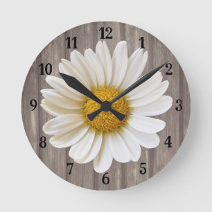 White Daisy Blume über die Grauholz-Runduhr Runde Wanduhr