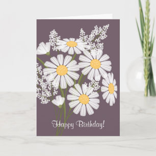 White Daisy Blume über Lila Happy Birthday Karte