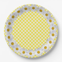White Daisy Border on Gingham