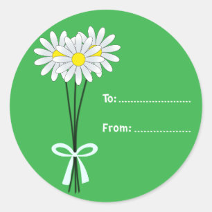 White Daisy Bouquet auf Green Round Sticker