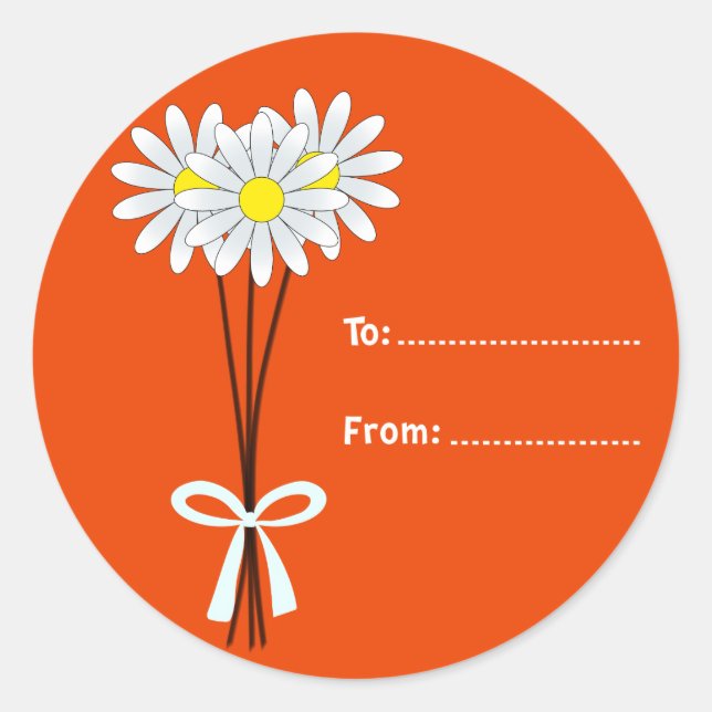 White Daisy Bouquet auf Orange Round Sticker (Vorderseite)
