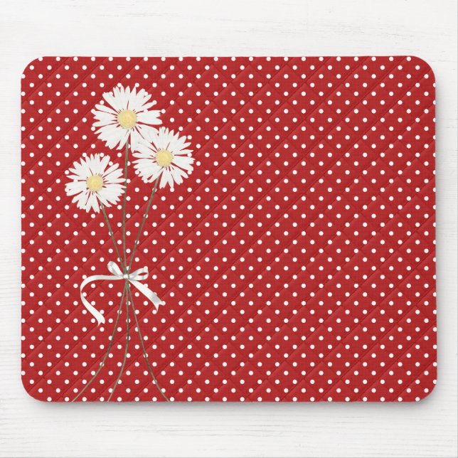 White Daisy Bouquet auf Polka Dots Mouse Pad Mousepad (Vorne)