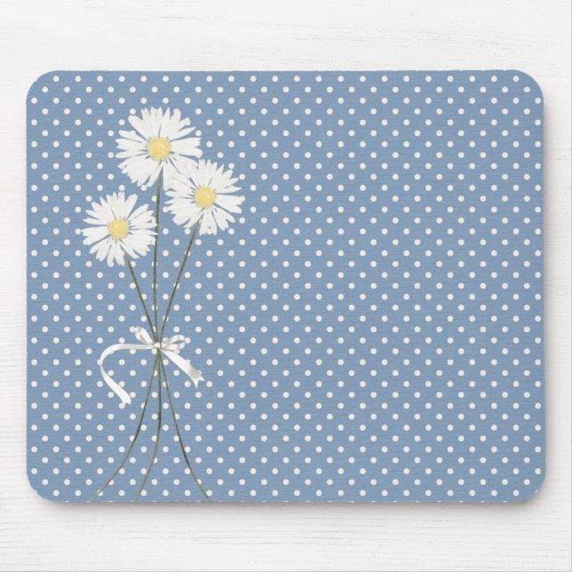 White Daisy Bouquet zu Polka Dots Mousepad (Vorne)