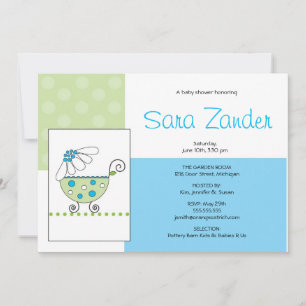 White Daisy Carriage Baby Shower Einladung