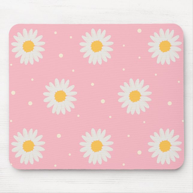 White Daisy Dot Pink Mousepad (Vorne)