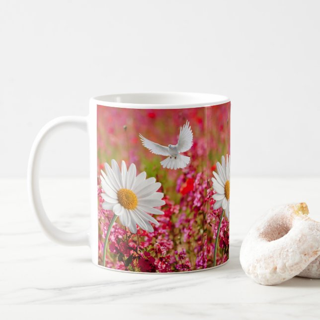 White Daisy Dove Pink Tasse (Mit Donut)
