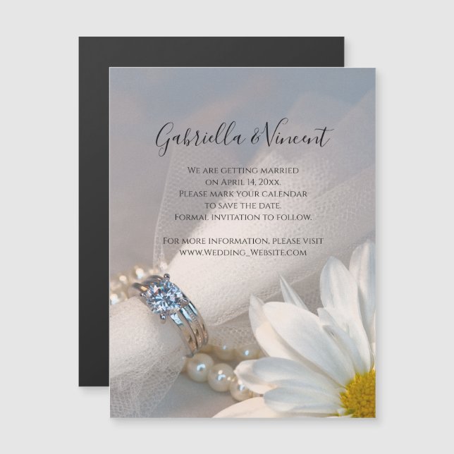 White Daisy Elegance Wedding Save the Date Magneteinladung (Vorne/Hinten)