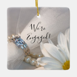 White Daisy Elegance Wir sind Verlobt Keramikornament