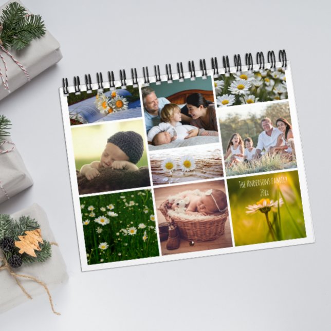 White daisy family photo for grandparents Calendar Kalender (Von Creator hochgeladen)