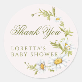 White Daisy Floral Baby Shower Thank You Pink Runder Aufkleber