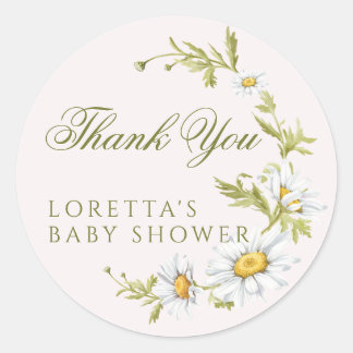 White Daisy Floral Baby Shower Thank You Pink Runder Aufkleber