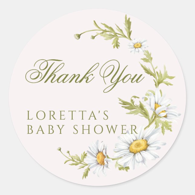 White Daisy Floral Baby Shower Thank You Pink Runder Aufkleber (Vorderseite)