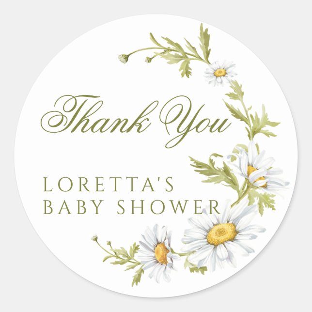 White Daisy Floral Baby Shower Thank You  Runder Aufkleber (Vorderseite)