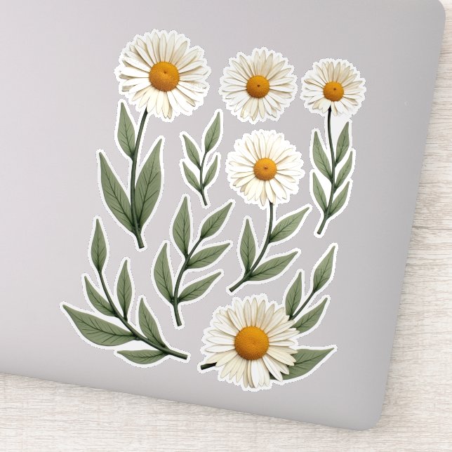 White Daisy Floral Design Aufkleber (Detail)