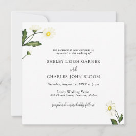 White Daisy Floral Rustic Wedding Einladung