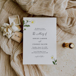 White Daisy Floral Rustic Wedding Einladung