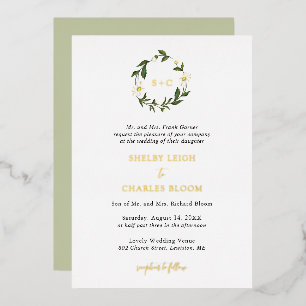 White Daisy Floral Rustic Wedding Folieneinladung