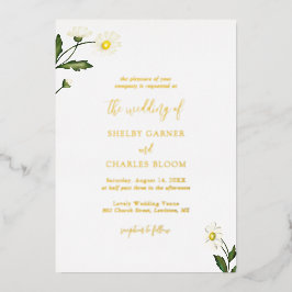 White Daisy Floral Rustic Wedding Folieneinladung