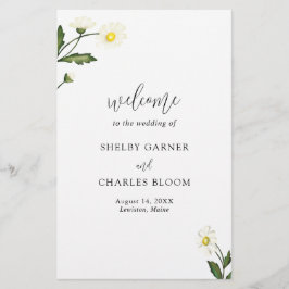 White Daisy Floral Rustic Wedding Programm