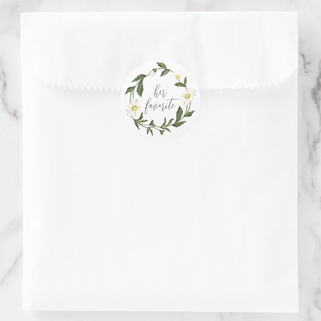 White Daisy Floral Rustic Wedding Runder Aufkleber (Tasche)