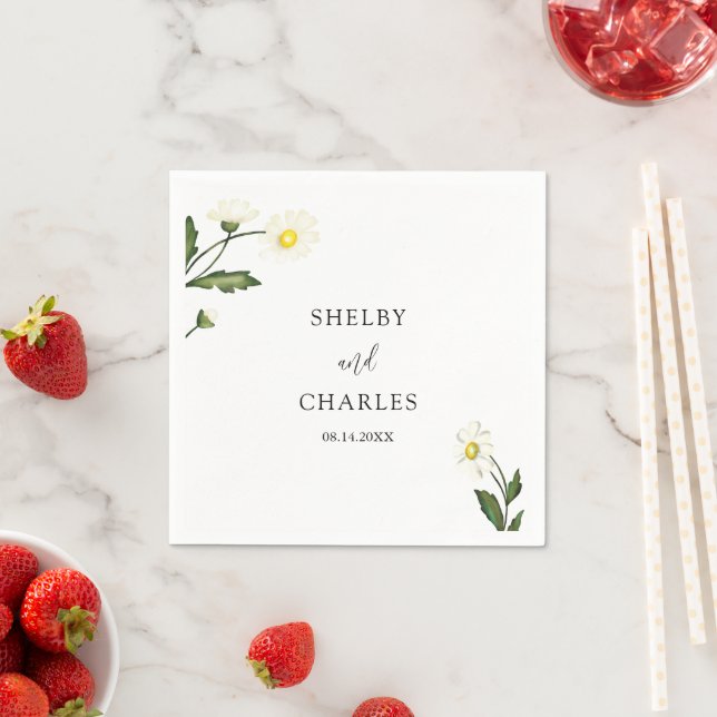 White Daisy Floral Rustic Wedding Serviette (Beispiel)