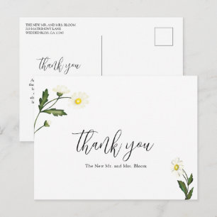 White Daisy Floral Rustic Wedding Vielen Dank Postkarte