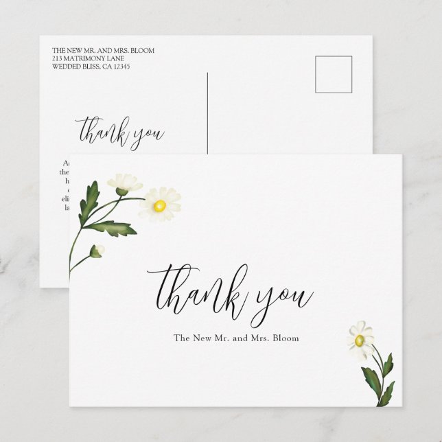 White Daisy Floral Rustic Wedding Vielen Dank Postkarte (Vorne/Hinten)