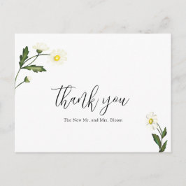 White Daisy Floral Rustic Wedding Vielen Dank Postkarte