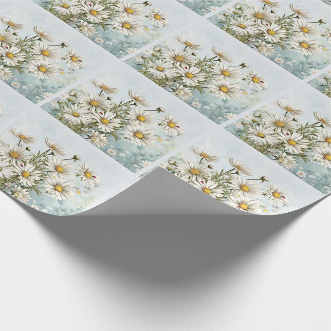 White Daisy Garden mit Ladybugs Botanischer Garten Geschenkpapier (Ecke)