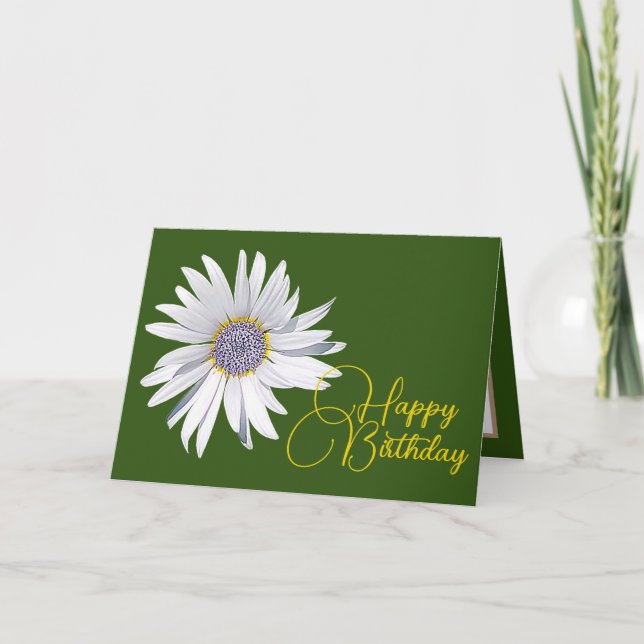 White Daisy Green Hintergrund Geburtstag Karte (Vorderseite)