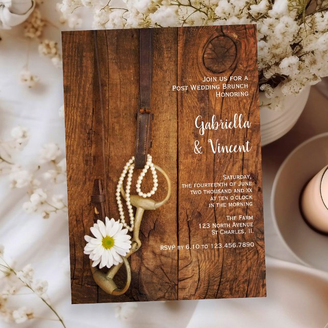 White Daisy Horse Bit Western Post Wedding Brunch Einladung (Von Creator hochgeladen)