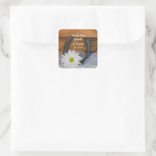 White Daisy Horseshoe Country Wedding Vielen Dank Quadratischer Aufkleber