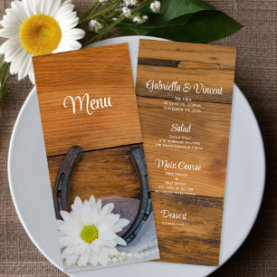 White Daisy Horseshoe Country Western Wedding Menu Menükarte
