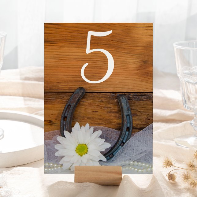 White Daisy Horseshoe Western Wedding Tischnummer (Von Creator hochgeladen)