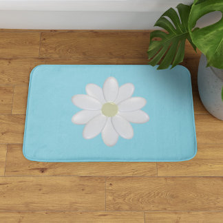 White Daisy Modern Aqua Blue Bath Mat Badematte