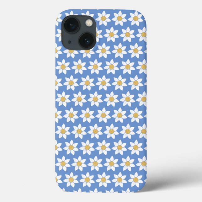 White Daisy Muster auf Blue Case-Mate iPhone Hülle (Rückseite)