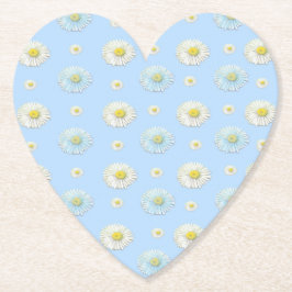 White Daisy Muster auf Light Blue Heart Untersetzer
