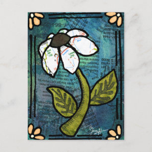 White Daisy on Blue Background - Collage Postkarte