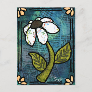 White Daisy on Blue Background - Collage Postkarte