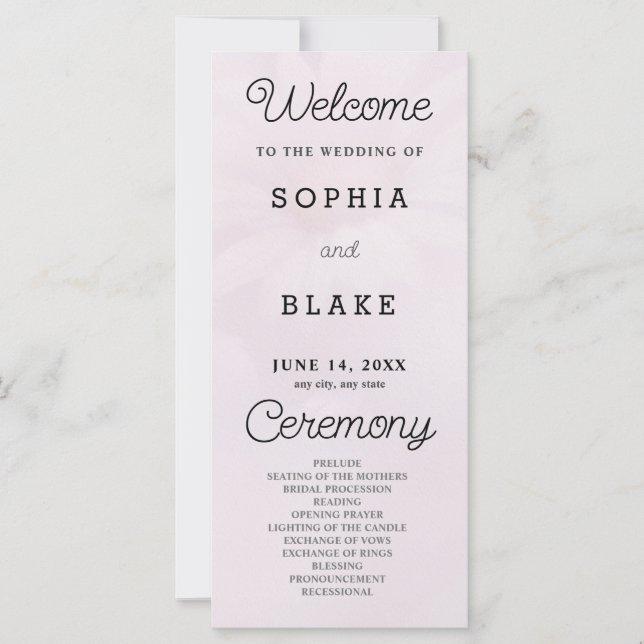 White Daisy Pale Pink Wedding Programm (Vorderseite)