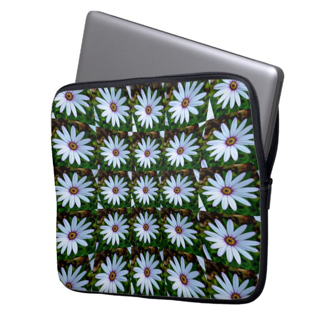 White Daisy Pattern Laptopschutzhülle (Vorderseite Links)