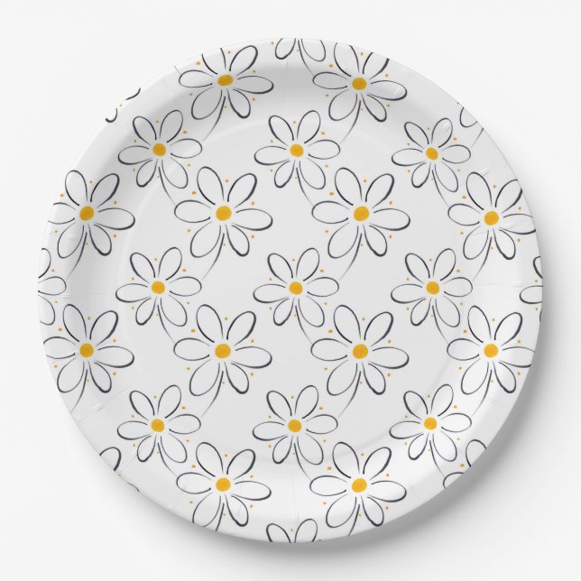 White Daisy Pattern Pappteller (Vorderseite)