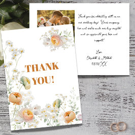 White Daisy Peach Floral Wedding Danke Karte