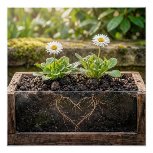 White Daisy Plants In a Flower Box Poster (Vorderseite)