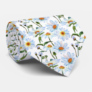 White Daisy Print Muster Krawatte