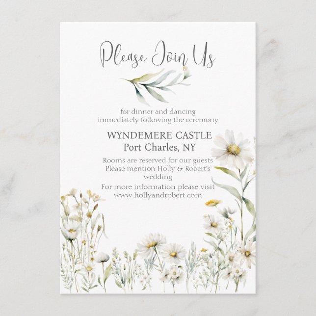 White Daisy QR Code Wedding Begleitkarte (Vorderseite)