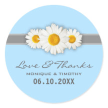 White Daisy Ribbon Blue Wedding Danke Stickers