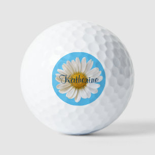 White Daisy Sky Blue Background Individuelle Name Golfball